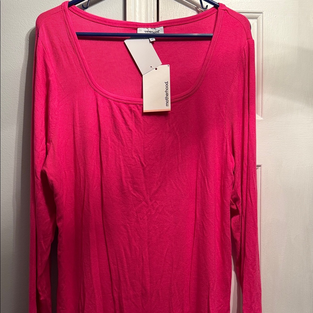 Motherhood Maternity Long Sleeve Scoop Neck Top - Bright Pink